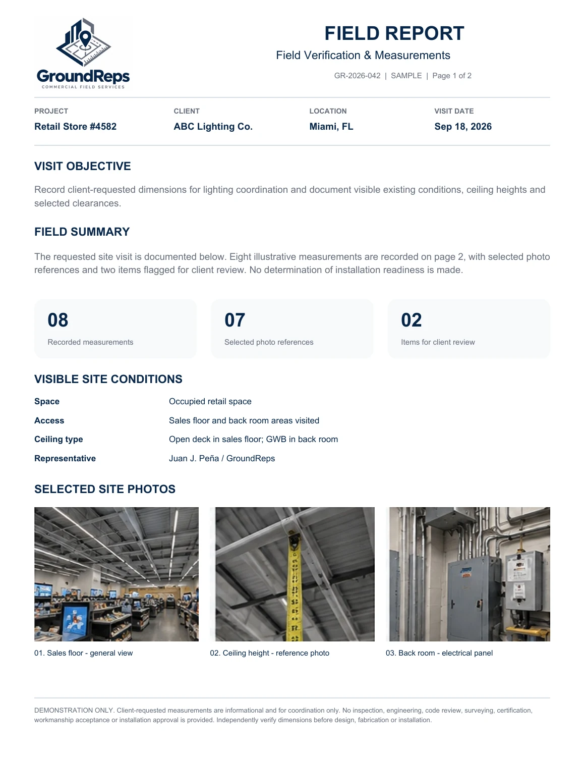 Field Verification & Measurements, page 1 of 2. Full text follows below.